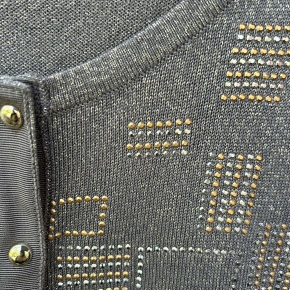 WHBM Sparkly Gray Cardigan Gold Silver Size Medium - Picture 6 of 13